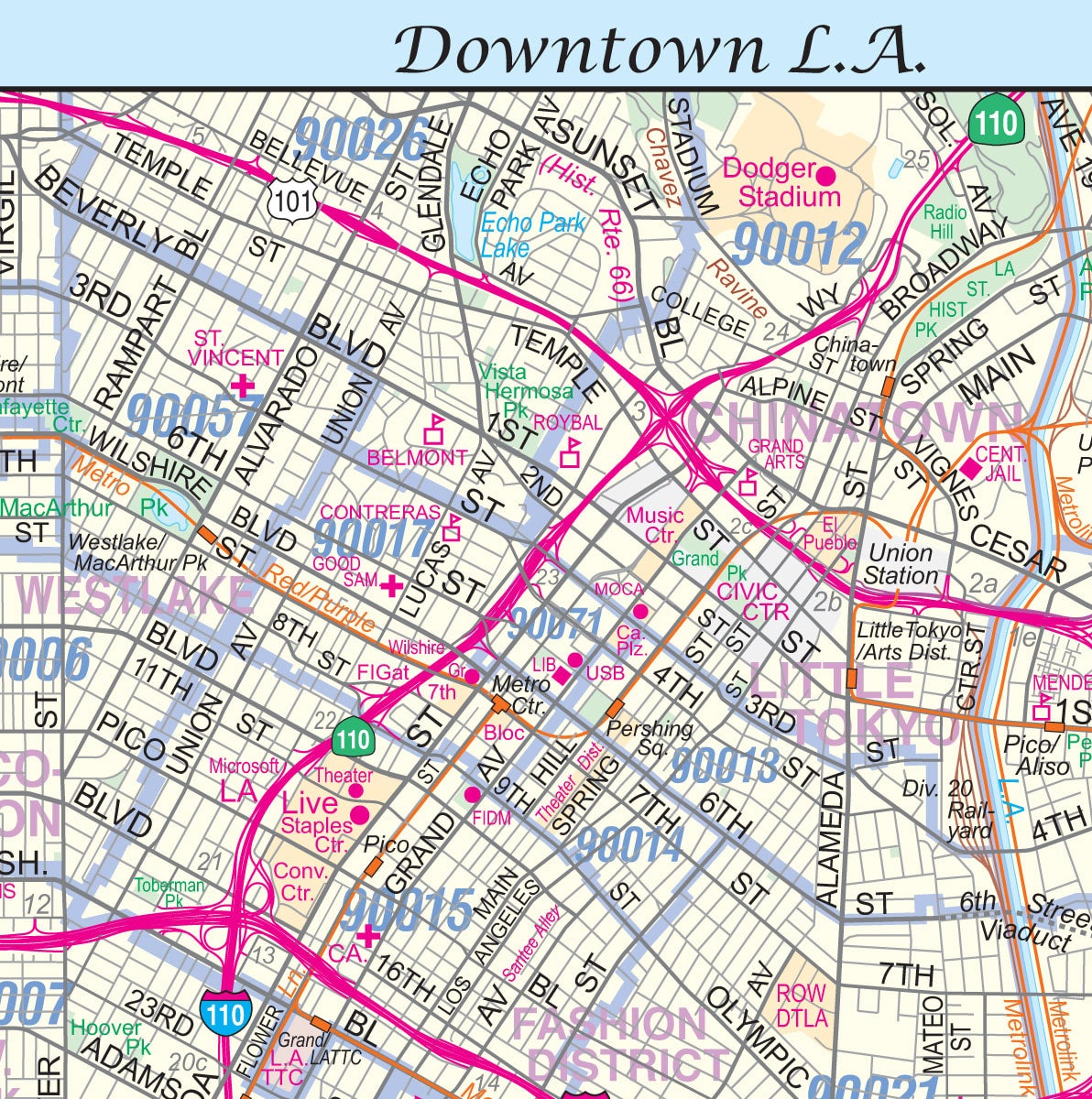 Greater Los Angeles Detailed Region Wall Map with Zip Codes | Metro Maps