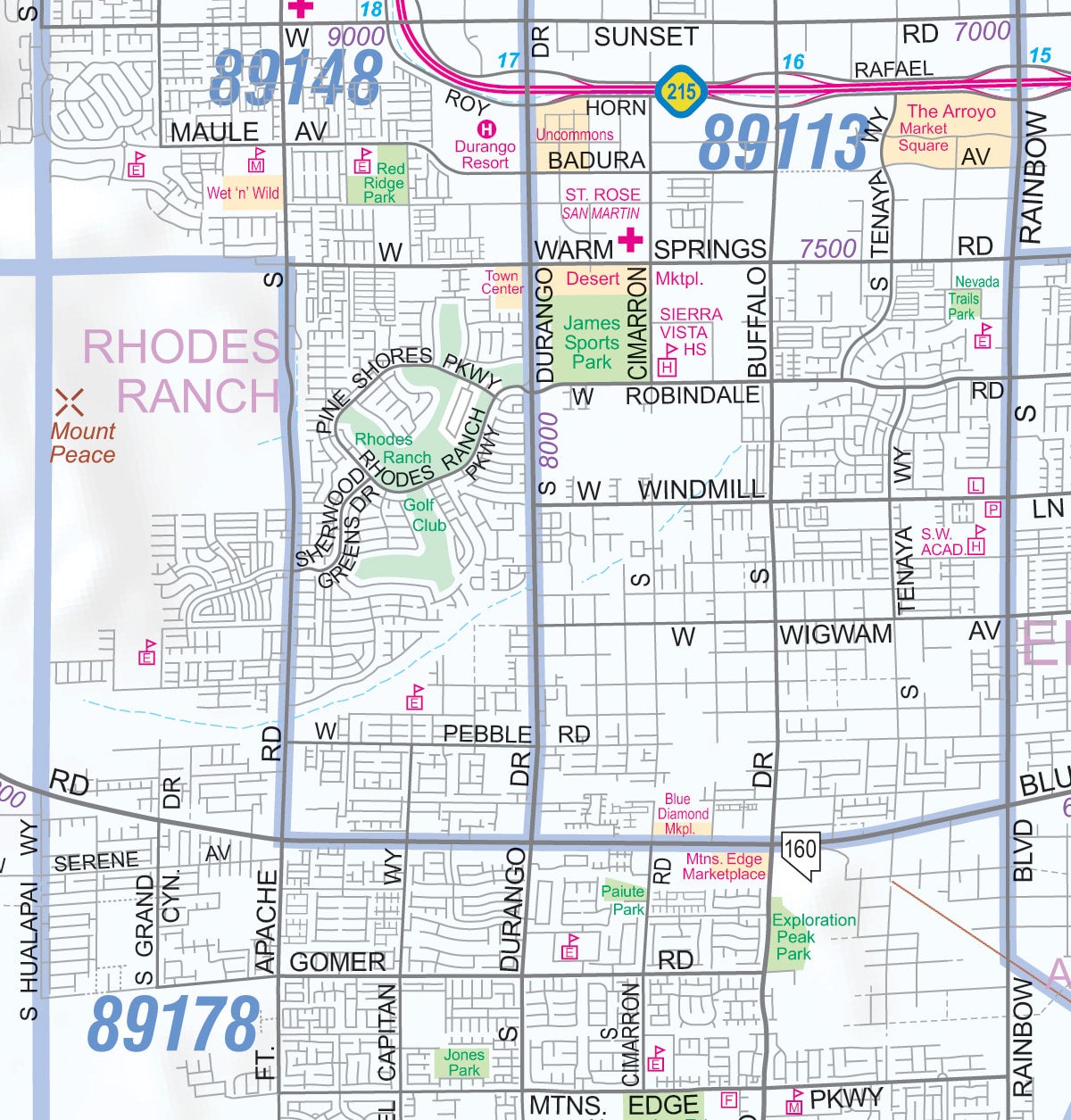 greater las vegas nevada detailed region zip codes wall map | Metro Maps