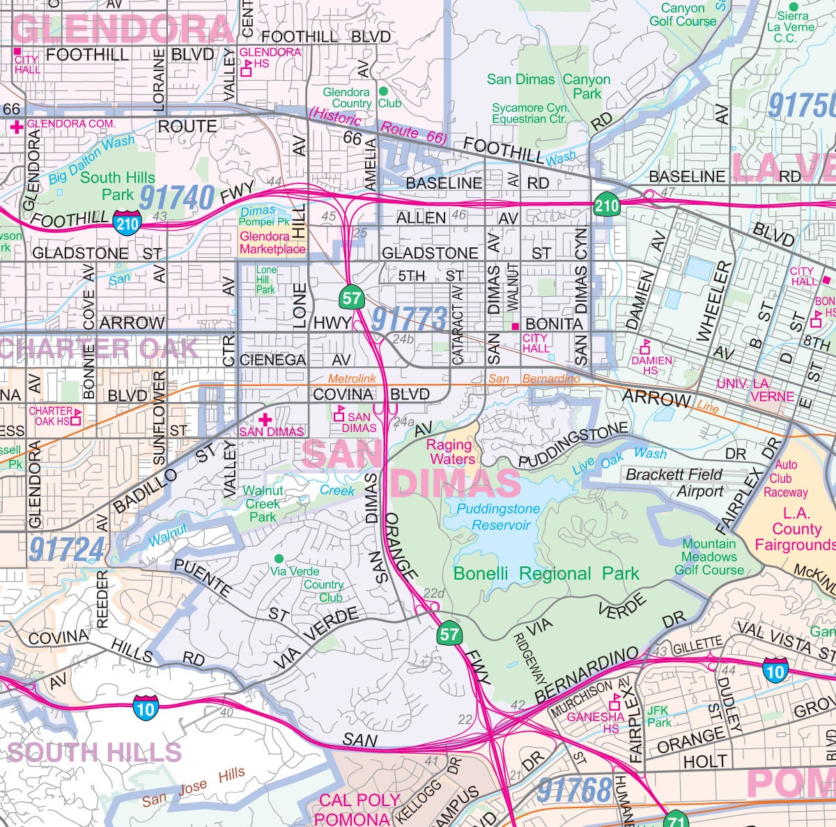 Greater Los Angeles Detailed Region Wall Map with Zip Codes | Metro Maps