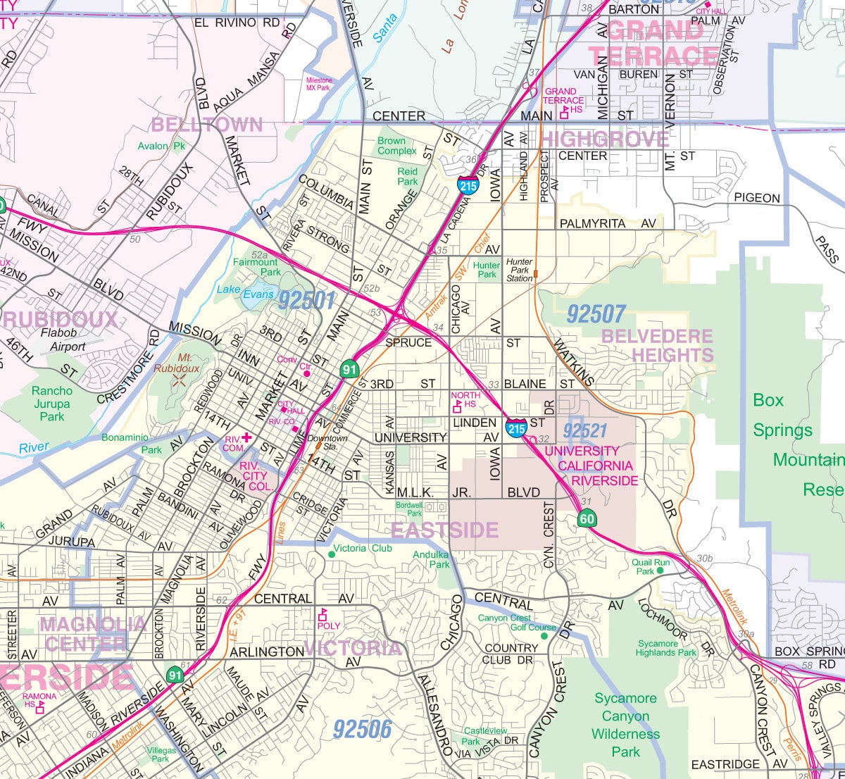 Greater Los Angeles Detailed Region Wall Map with Zip Codes | Metro Maps