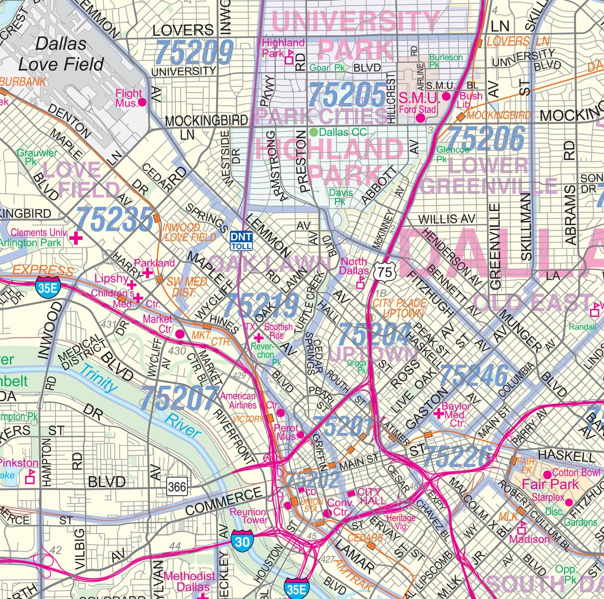 Dal Zip Code Map Dallas County Detailed Arterial Wall Map with Zip Codes | Metro Maps